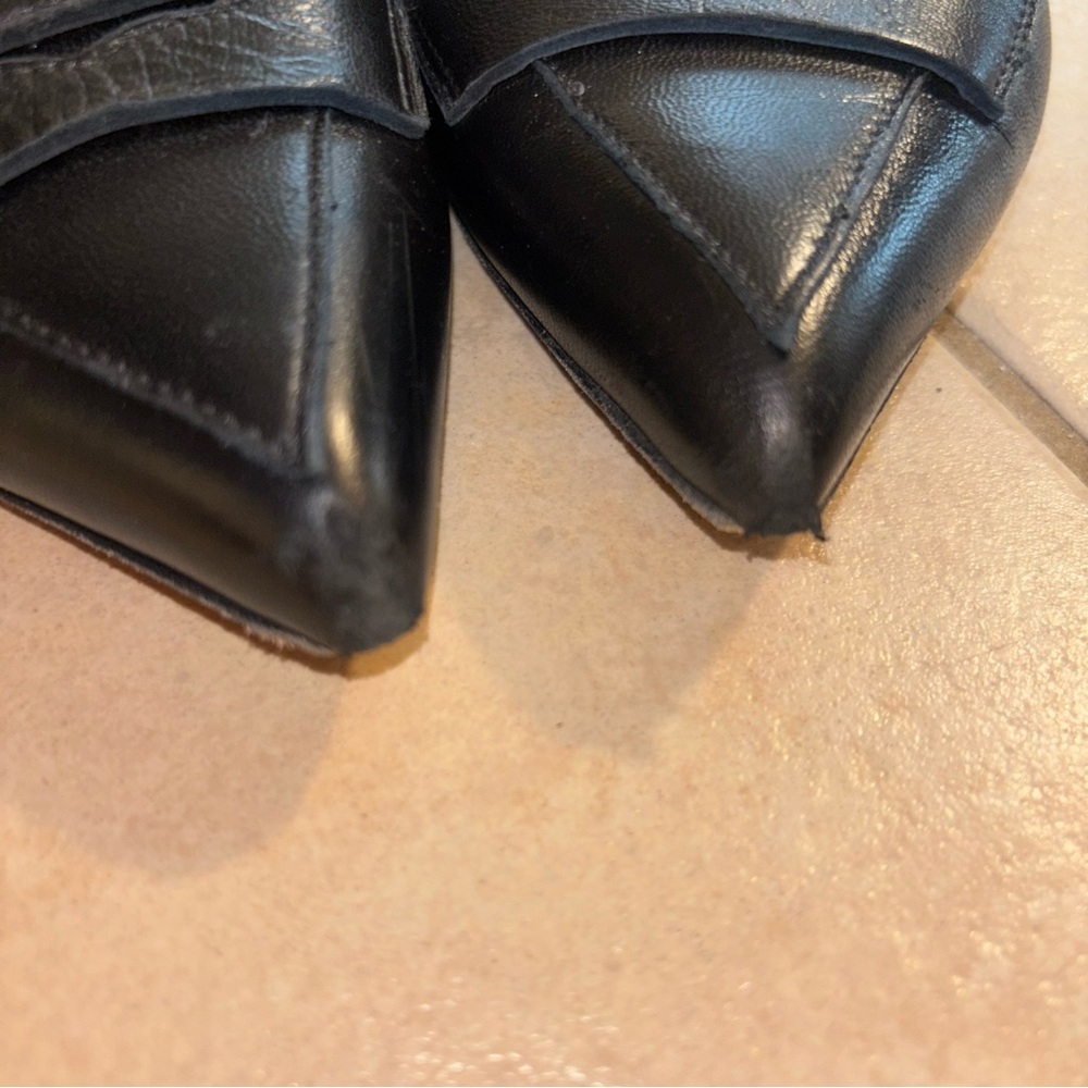 Avellini Black Leather Pointed Toe Penny Loafer Slingback Flats Made in italy - Picture 3 of 8